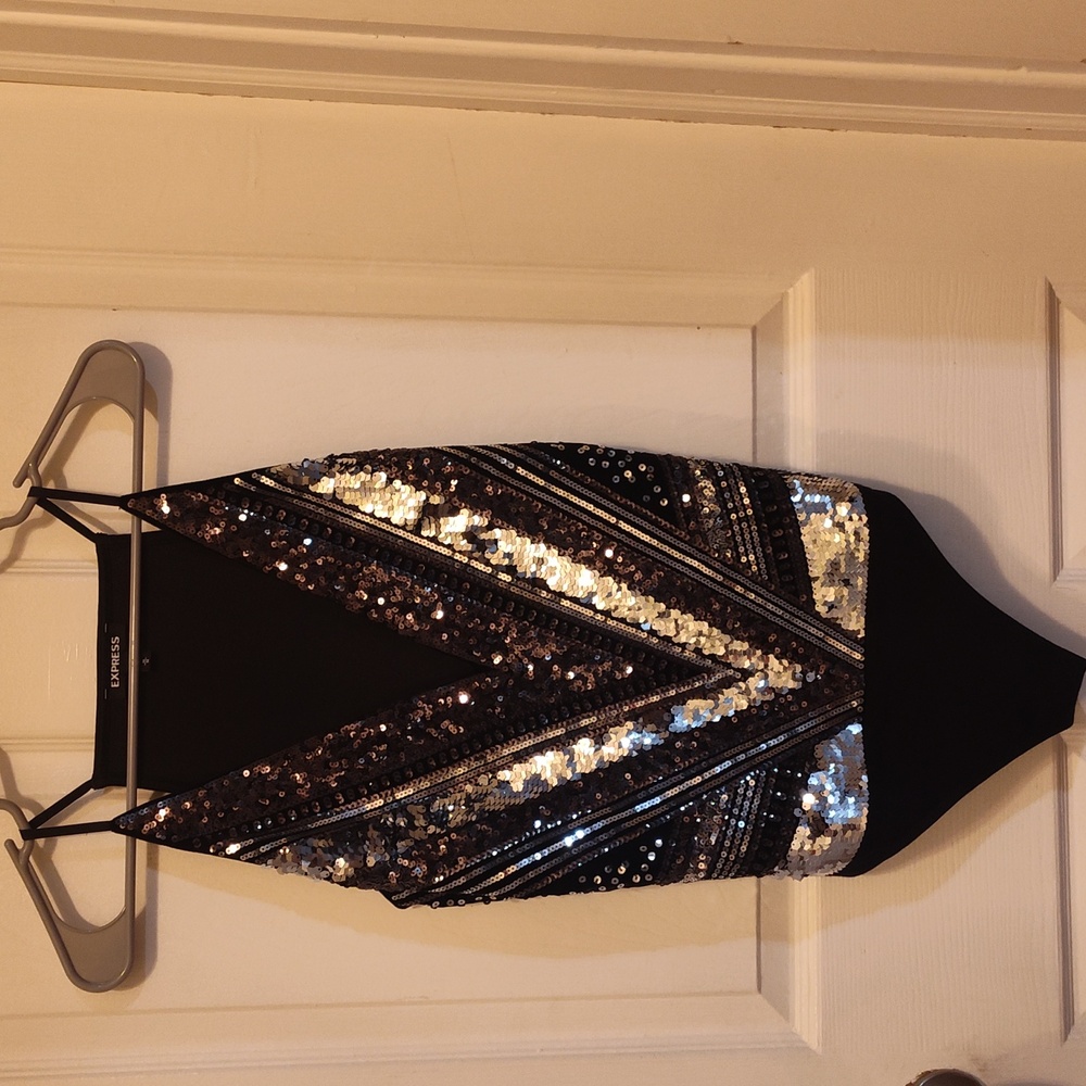 Express Sequin V-Neck Bodysuit Sleeveless Size Medium.